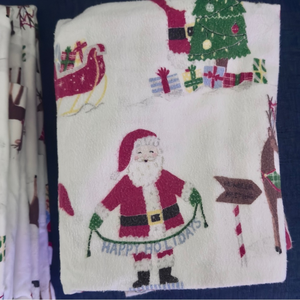 Set of Two Twin Pottery Barn Kids Christmas Santa and Reindeer Bedding Sheets